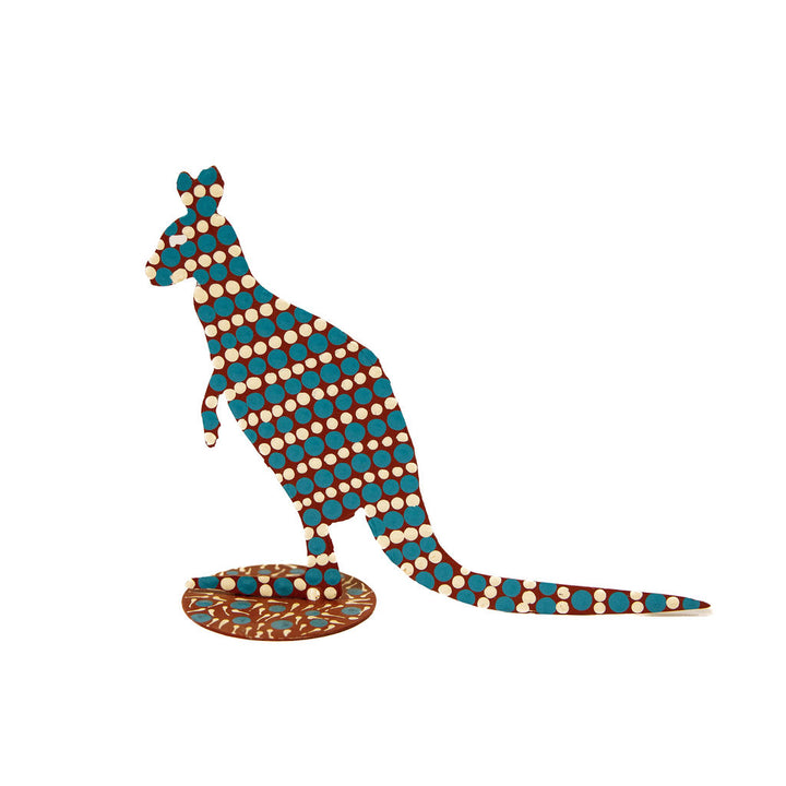 Metal Kangaroo White, Blue Dot Lines