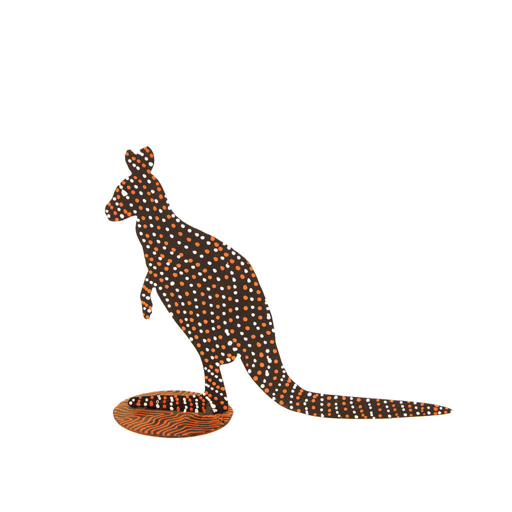 Metal Kangaroo White, Orange Dot