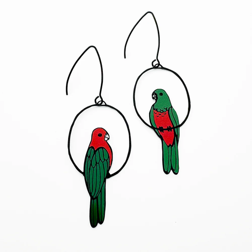 King Parrot Earrings in Red & Green