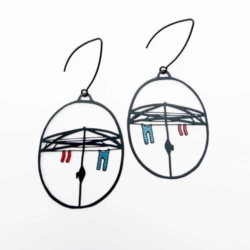 Washing Line Earrings in Black, Red & Blue