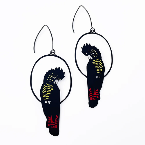 Red Tailed Black Cockatoo Earrings