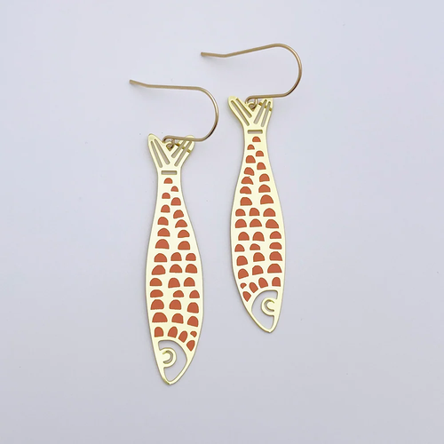 Fishy Earrings in Gold and Orange