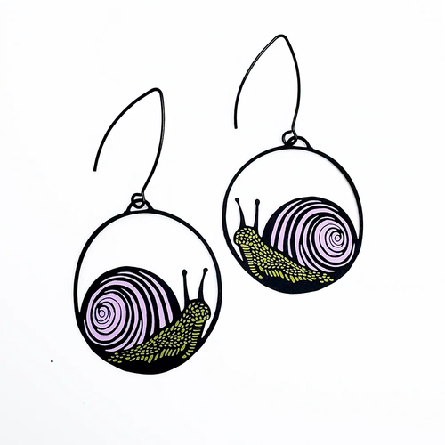 Snail Earrings in Black, Pink & Lime