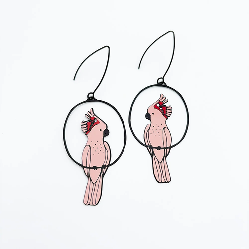Pink Cockatoo Earrings in Pink & Red