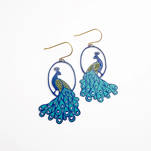 Peacock Earrings in Blues
