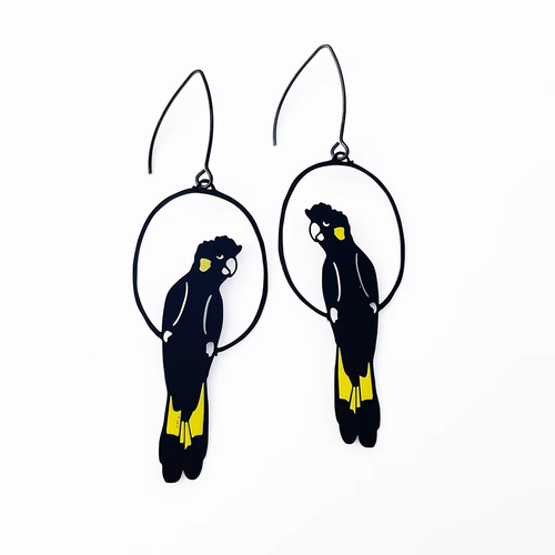 Yellow Tailed Black Cockatoo Earrings