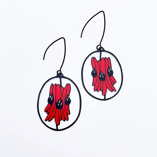 Sturt Desert Pea Earrings in Red & Black
