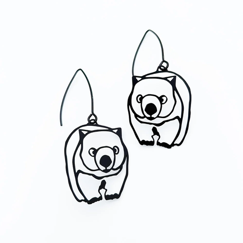 Wombat Earrings in Black