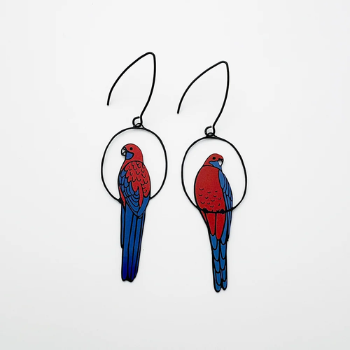 Crimson Rosella Earrings in Red & Blue
