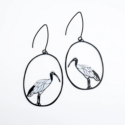 Sacred Ibis Earrings in Black & White