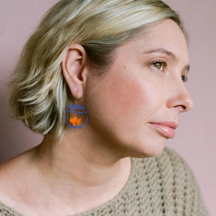 Fishbowl Earrings in Blue & Orange - Mini