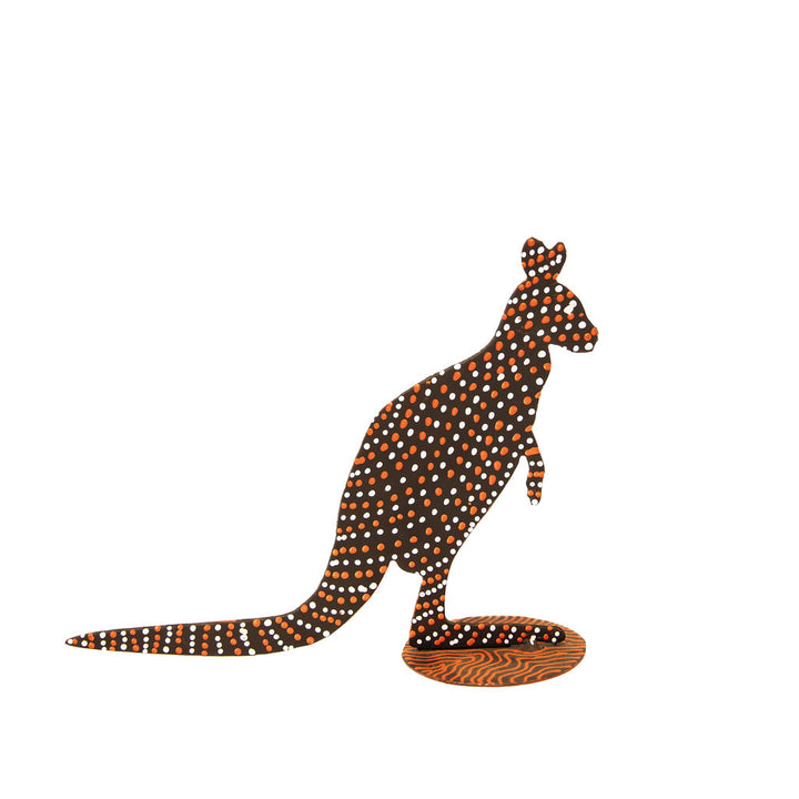Metal Kangaroo White, Orange Dot