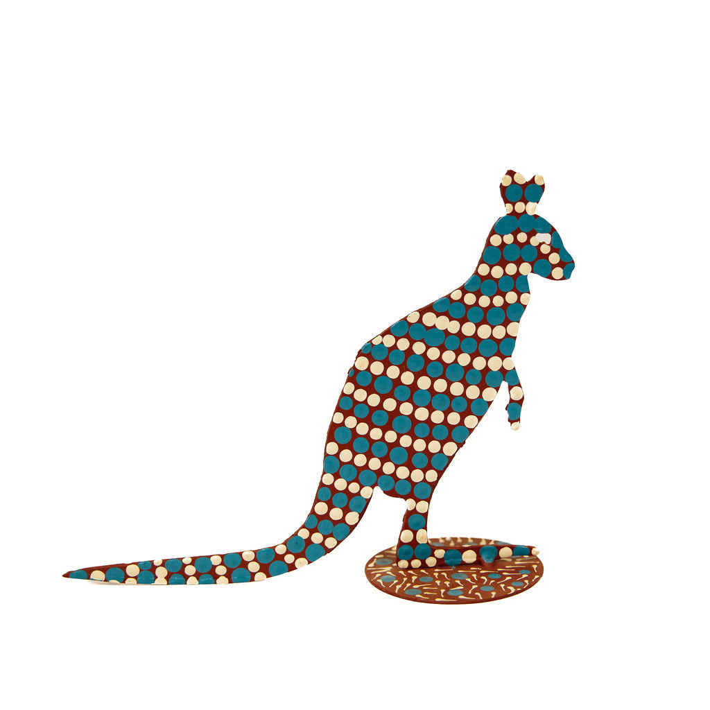 Metal Kangaroo White, Blue Dot Lines
