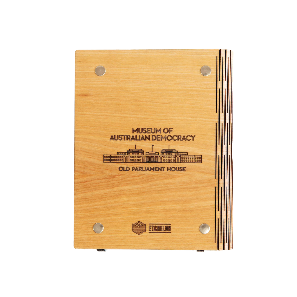 Old Parliament House Wooden Etched Notebook A6 - Centered