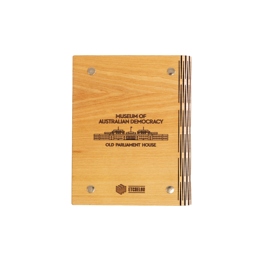Old Parliament House Wooden Etched Notebook A6 - Angled