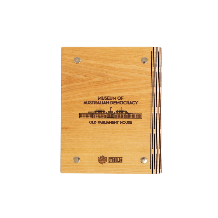Old Parliament House Wooden Etched Notebook A6 - Angled