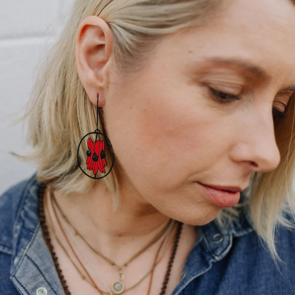 Sturt Desert Pea Earrings in Red & Black