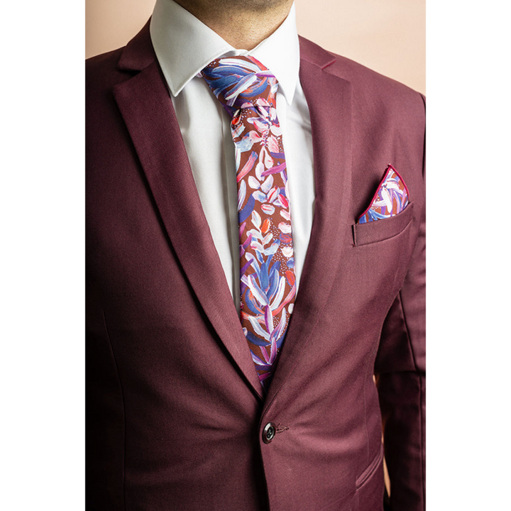 Peggy and Finn Protea Burgundy Cotton Tie