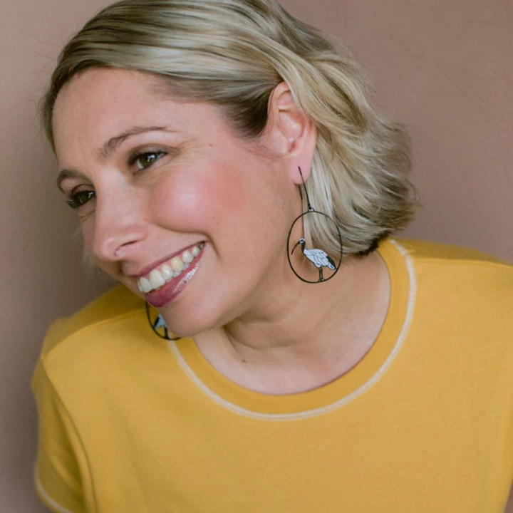 Sacred Ibis Earrings in Black & White