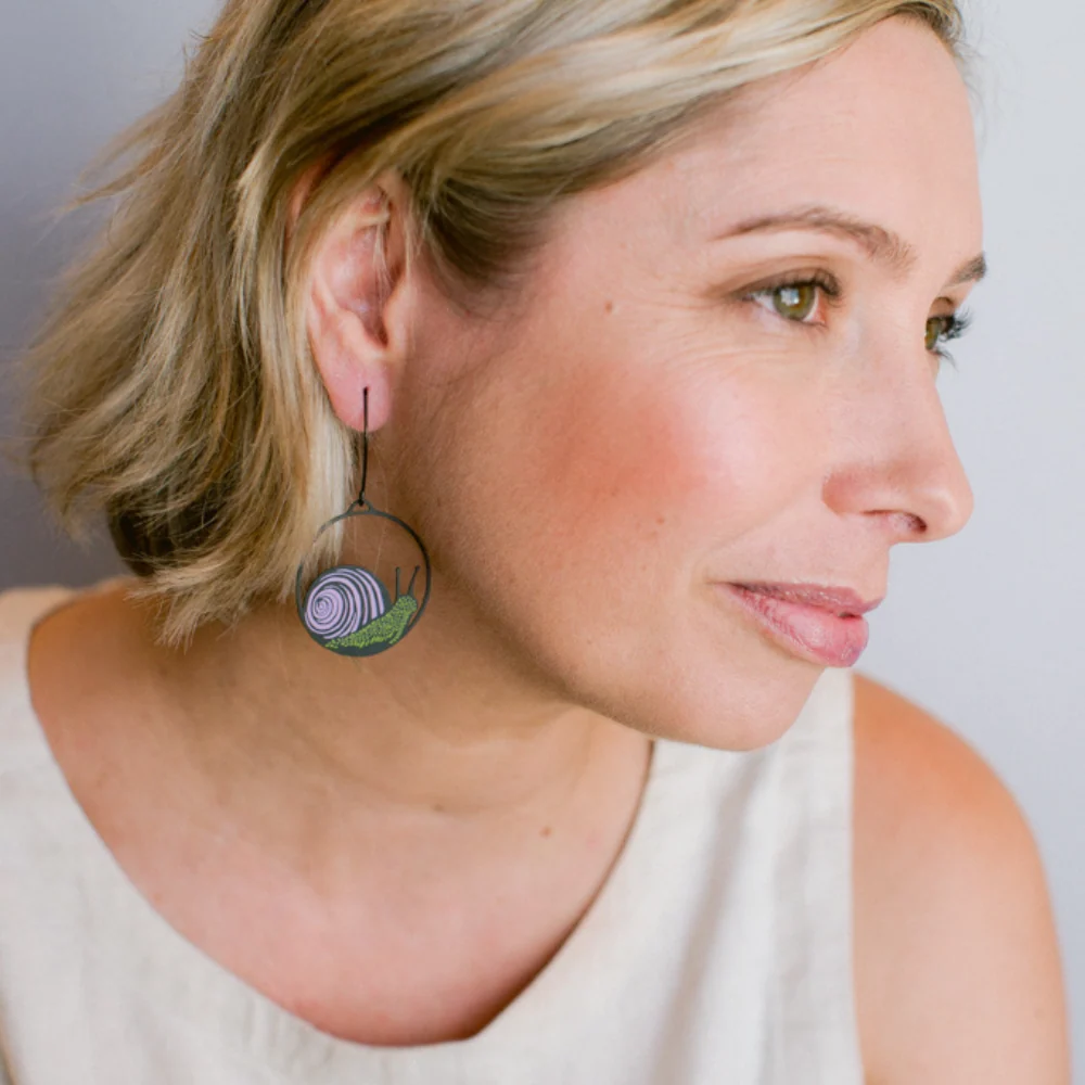 Snail Earrings in Black, Pink & Lime