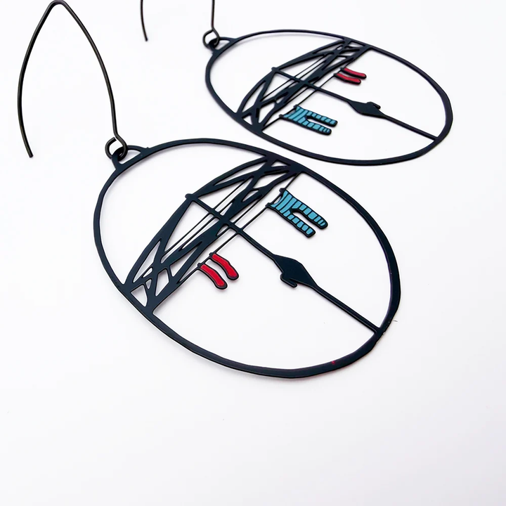 Washing Line Earrings in Black, Red & Blue