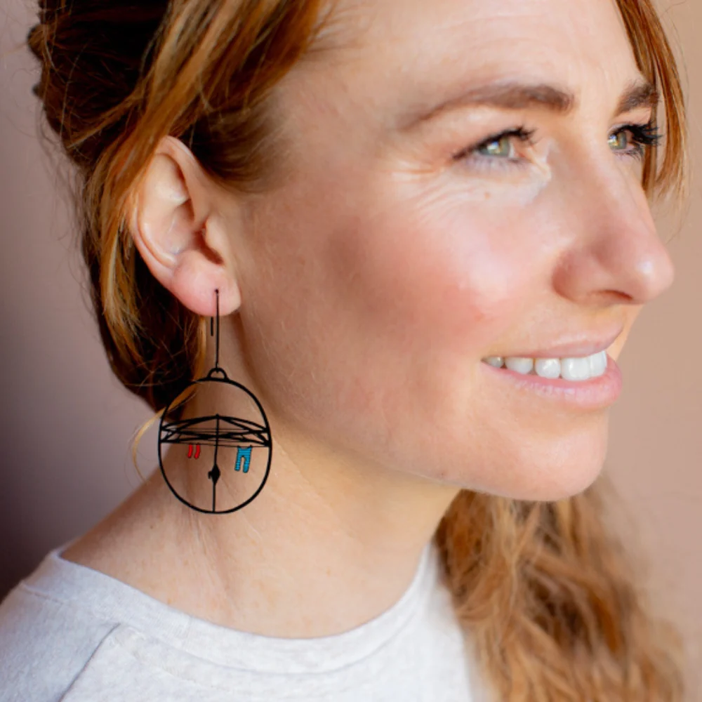 Washing Line Earrings in Black, Red & Blue