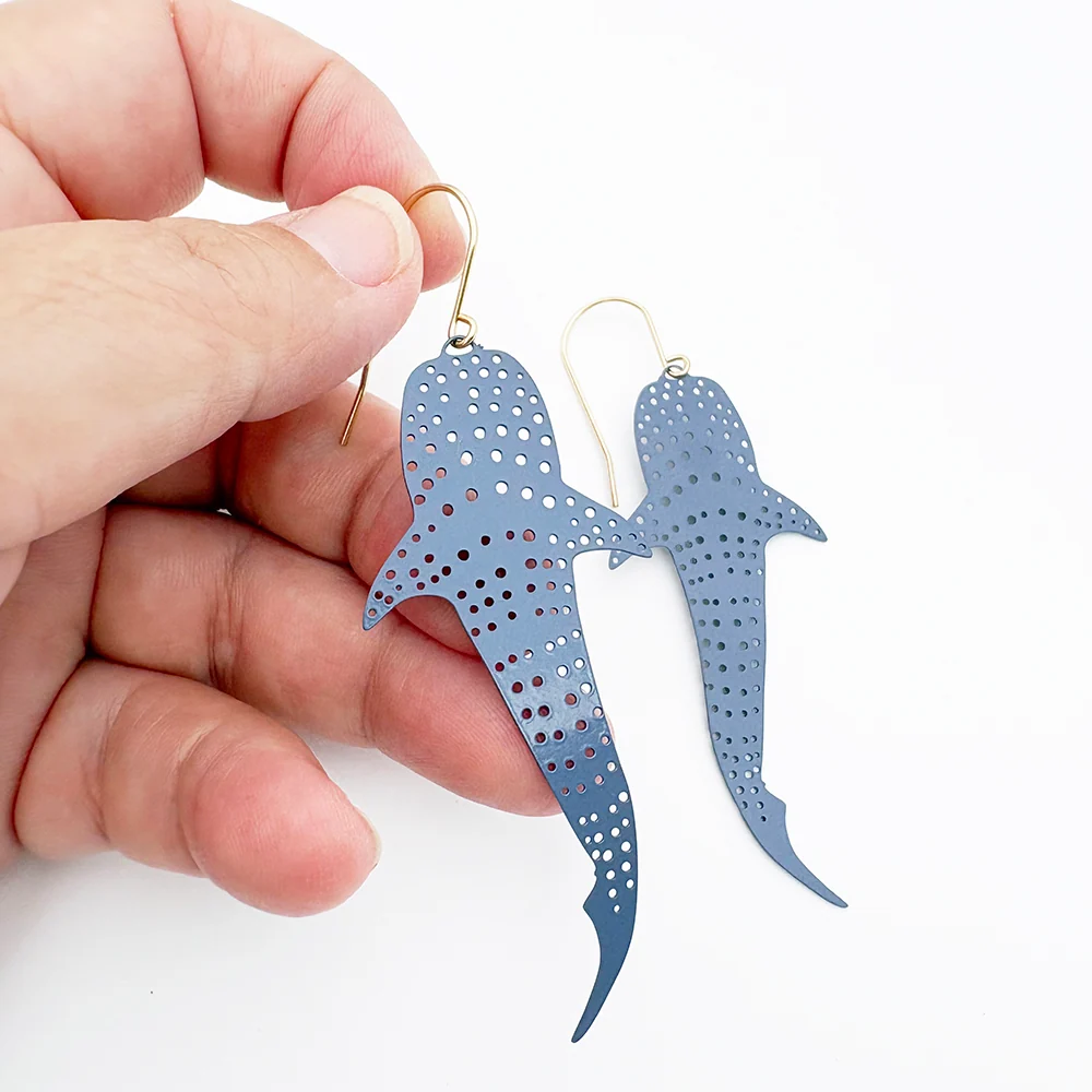 Whale Shark Earrings in Denim