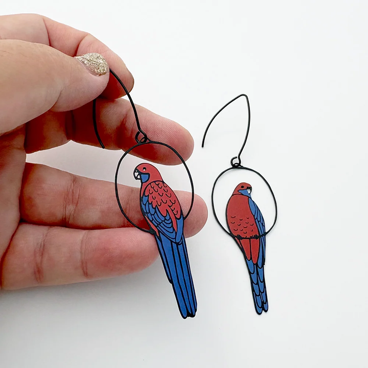 Crimson Rosella Earrings in Red & Blue