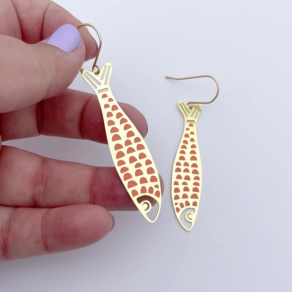 Fishy Earrings in Gold and Orange