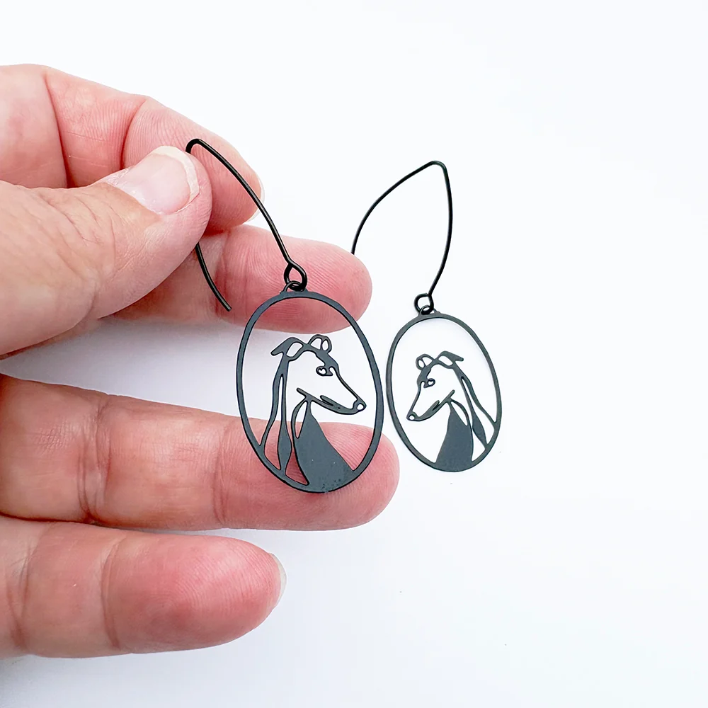 Grey Hound Earrings Black