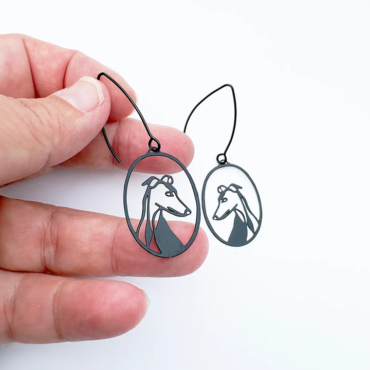 Grey Hound Earrings Black