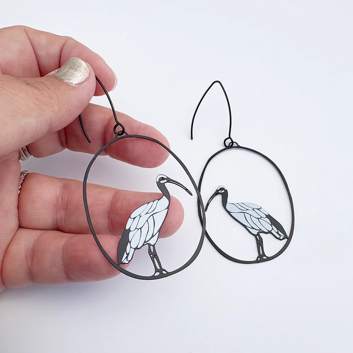 Sacred Ibis Earrings in Black & White