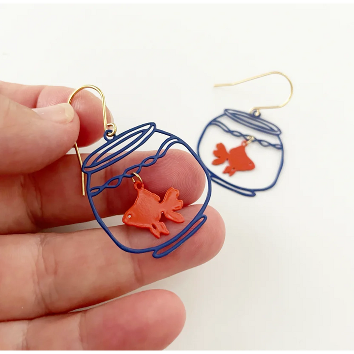 Fishbowl Earrings in Blue & Orange - Mini