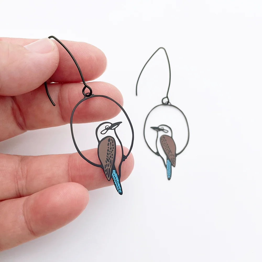 Kookaburra earrings in Black, Brown & Blue