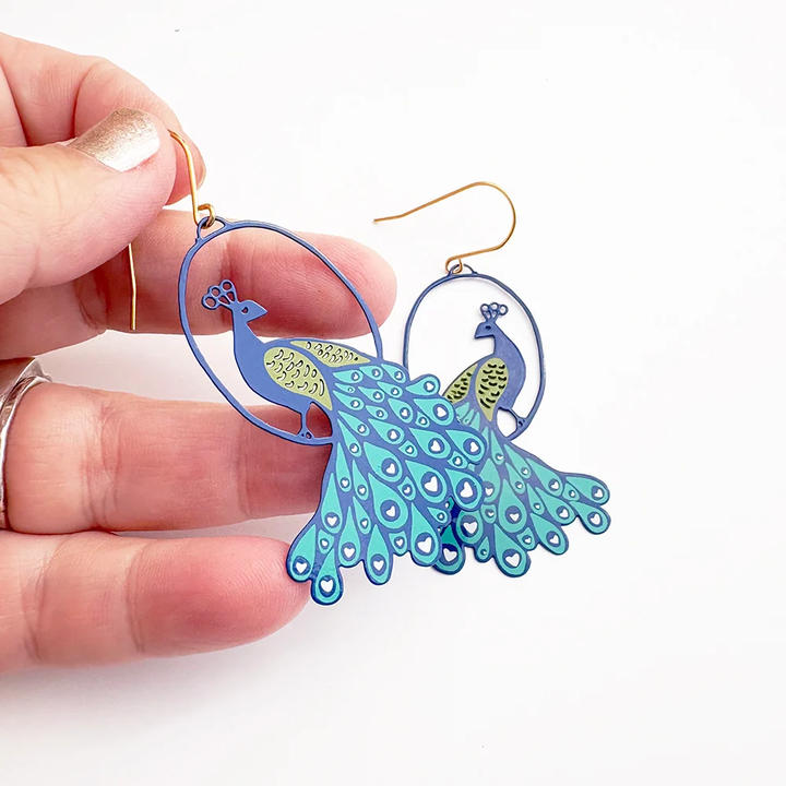 Peacock Earrings in Blues