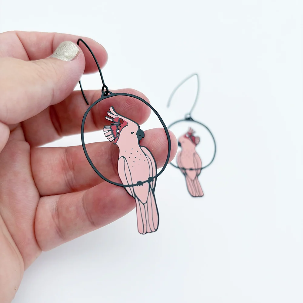 Pink Cockatoo Earrings in Pink & Red