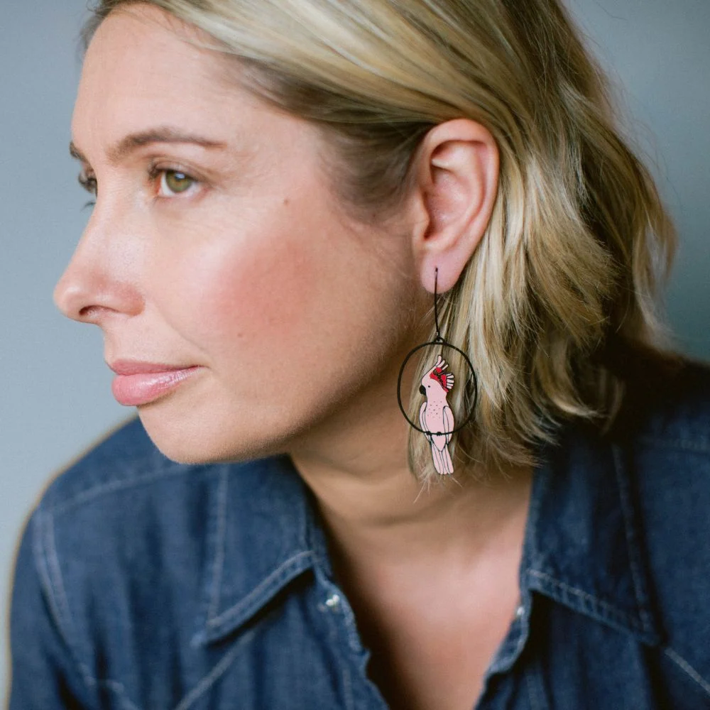 Pink Cockatoo Earrings in Pink & Red