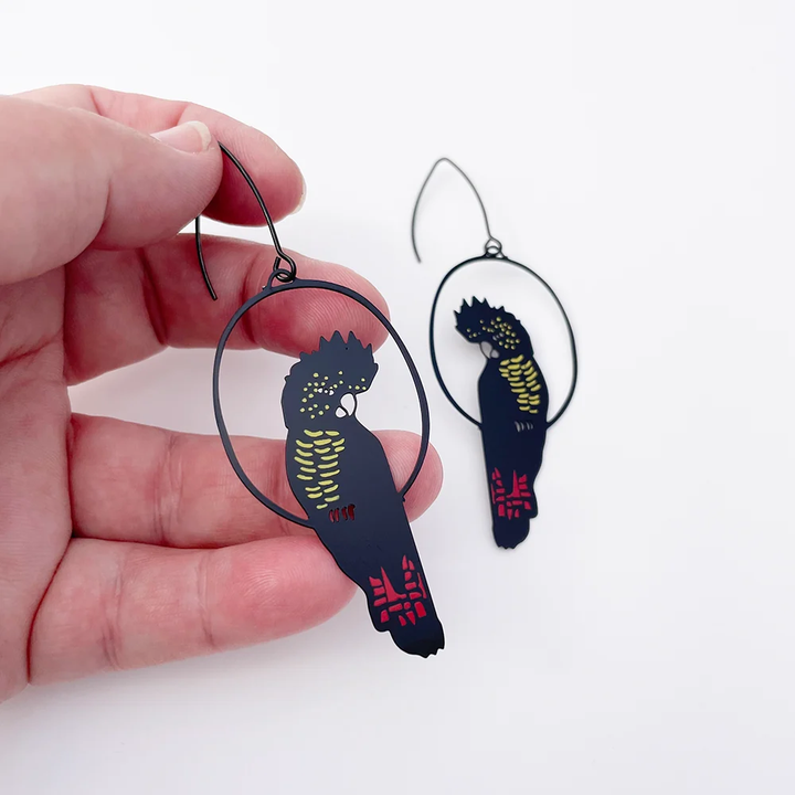 Red Tailed Black Cockatoo Earrings