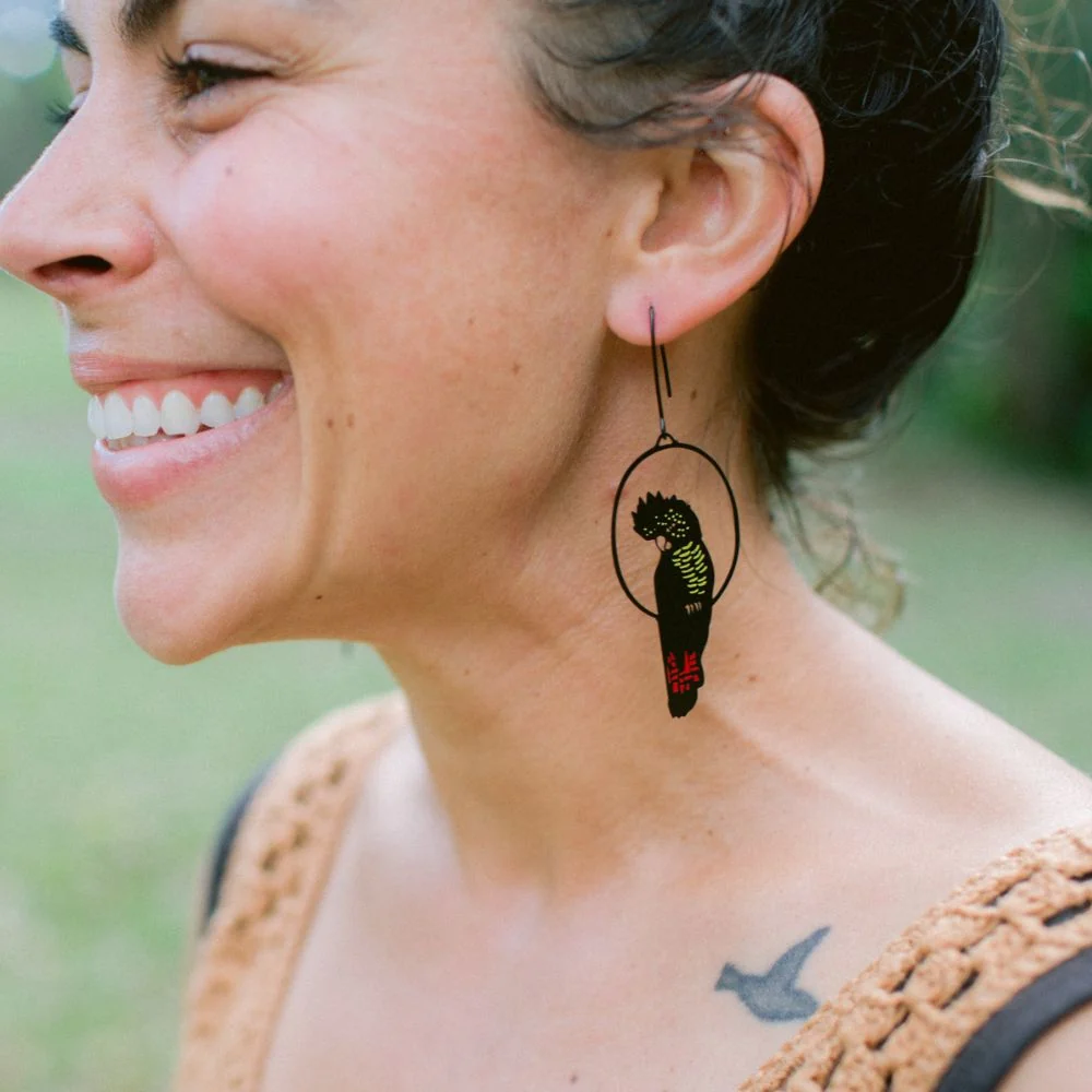 Red Tailed Black Cockatoo Earrings