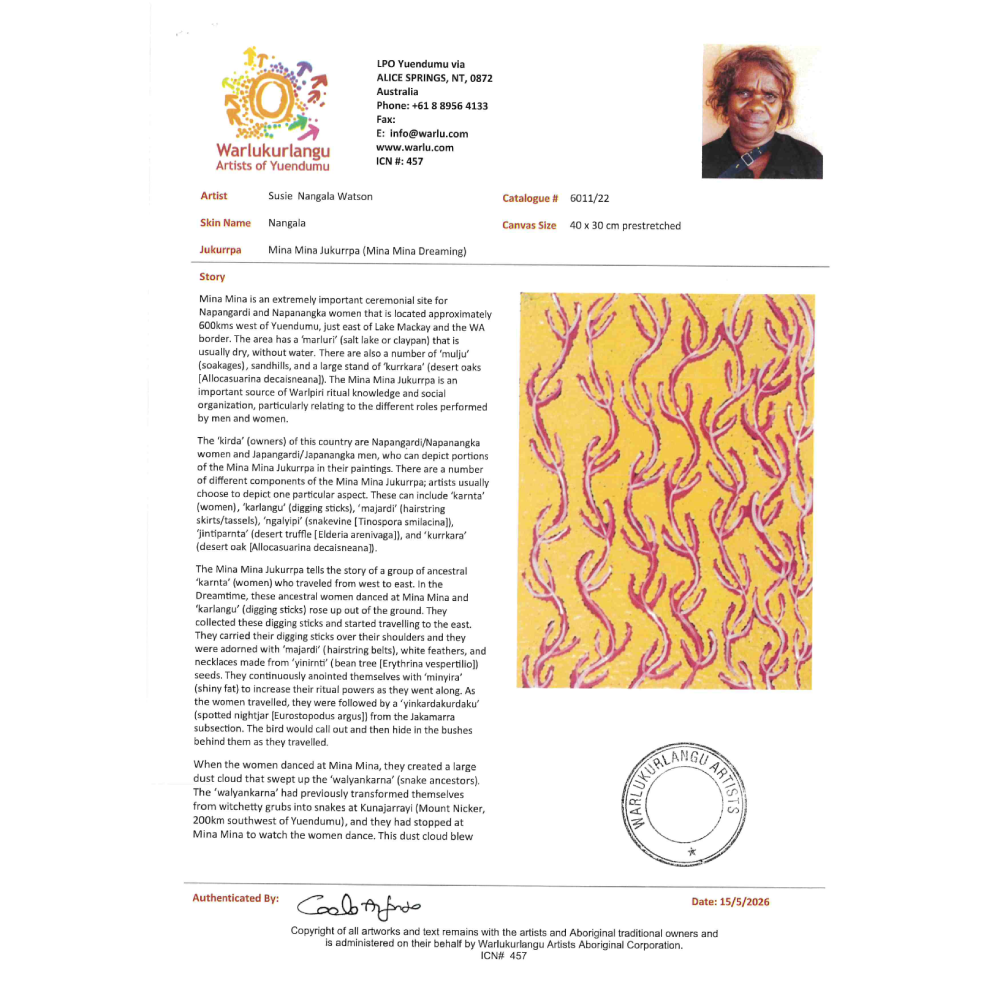 Painting Susie Nangala Watson/Mina Mina Jukurrpa/Mina Mina Dreaming