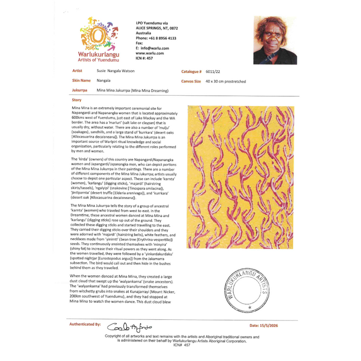 Painting Susie Nangala Watson/Mina Mina Jukurrpa/Mina Mina Dreaming