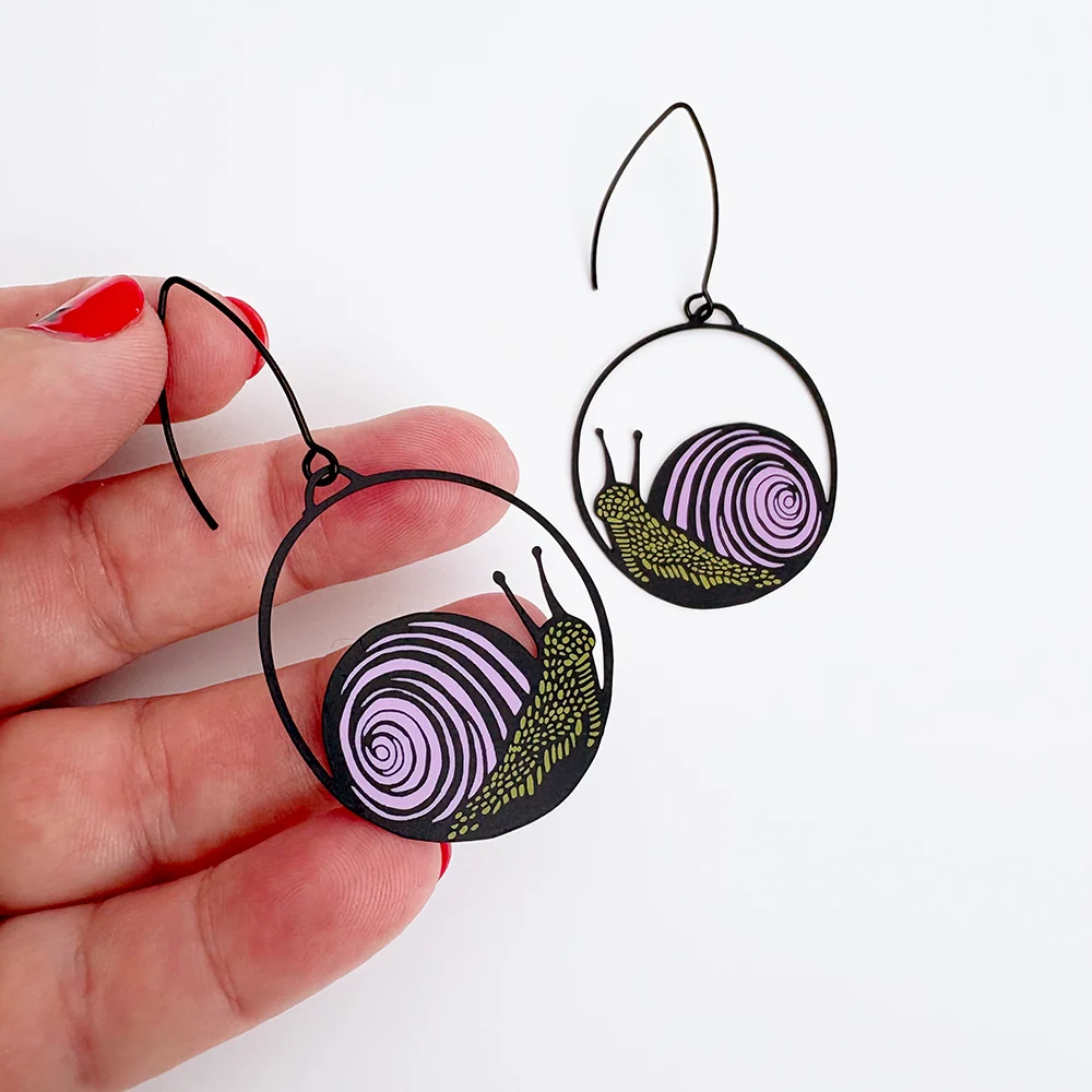 Snail Earrings in Black, Pink & Lime