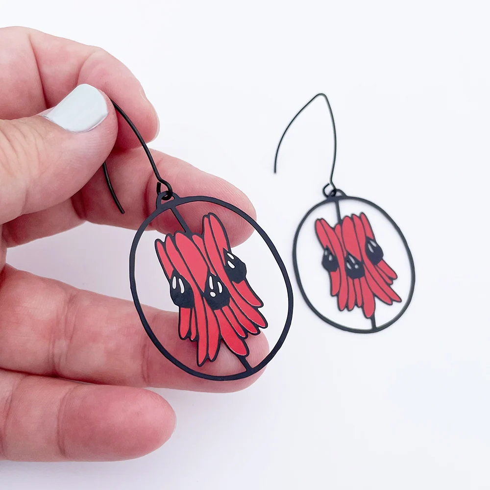Sturt Desert Pea Earrings in Red & Black