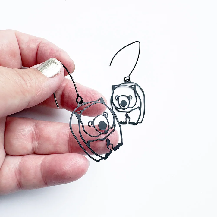 Wombat Earrings in Black