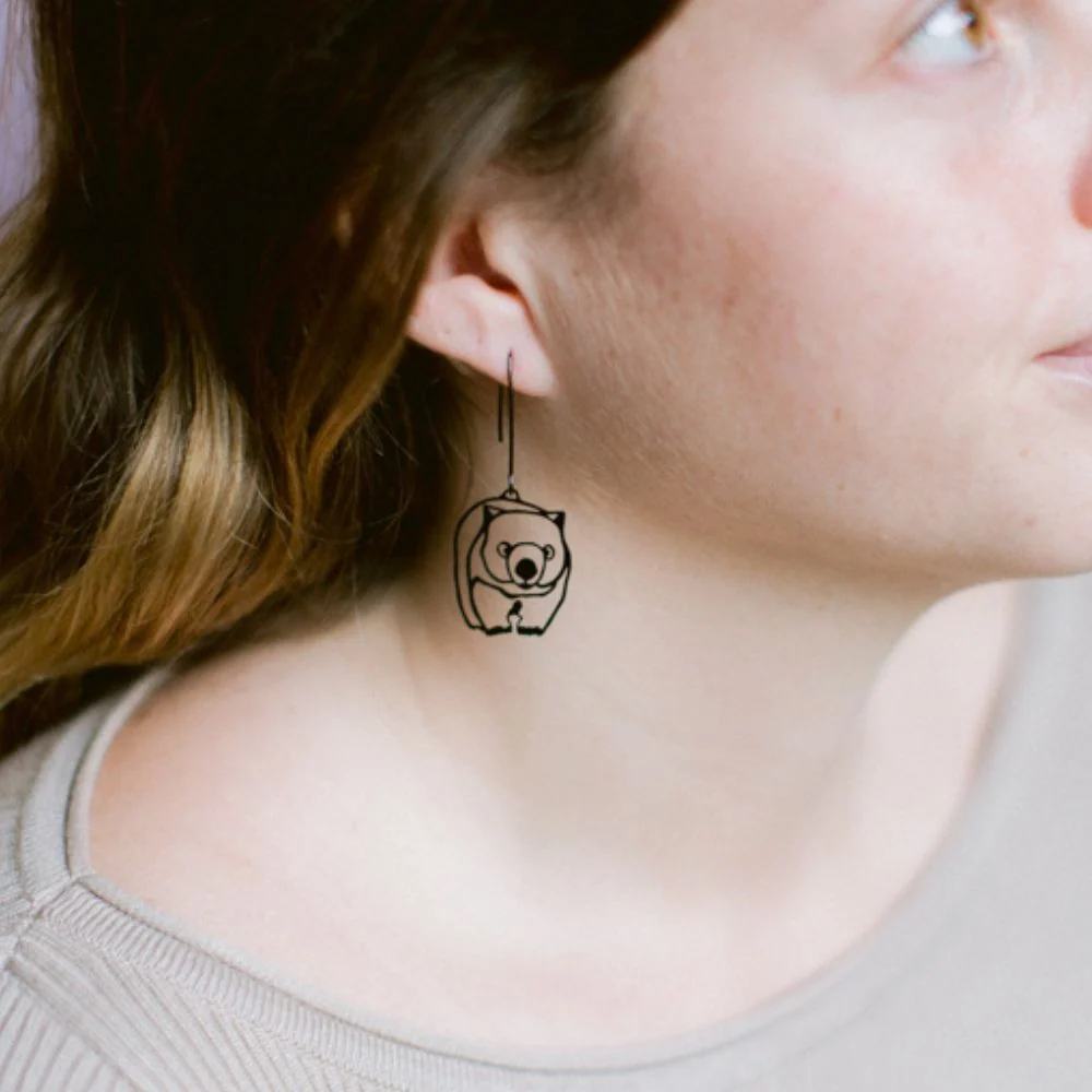 Wombat Earrings in Black