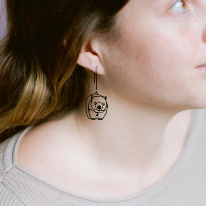 Wombat Earrings in Black