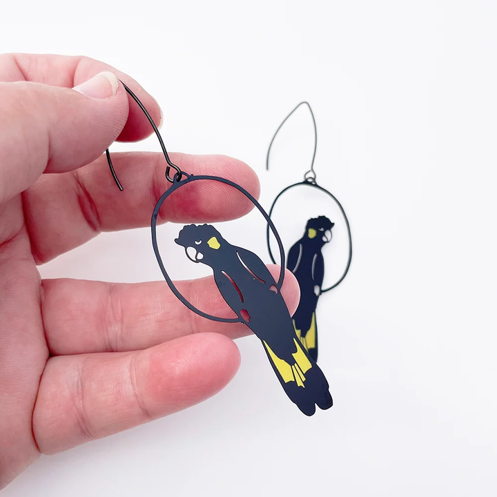 Yellow Tailed Black Cockatoo Earrings