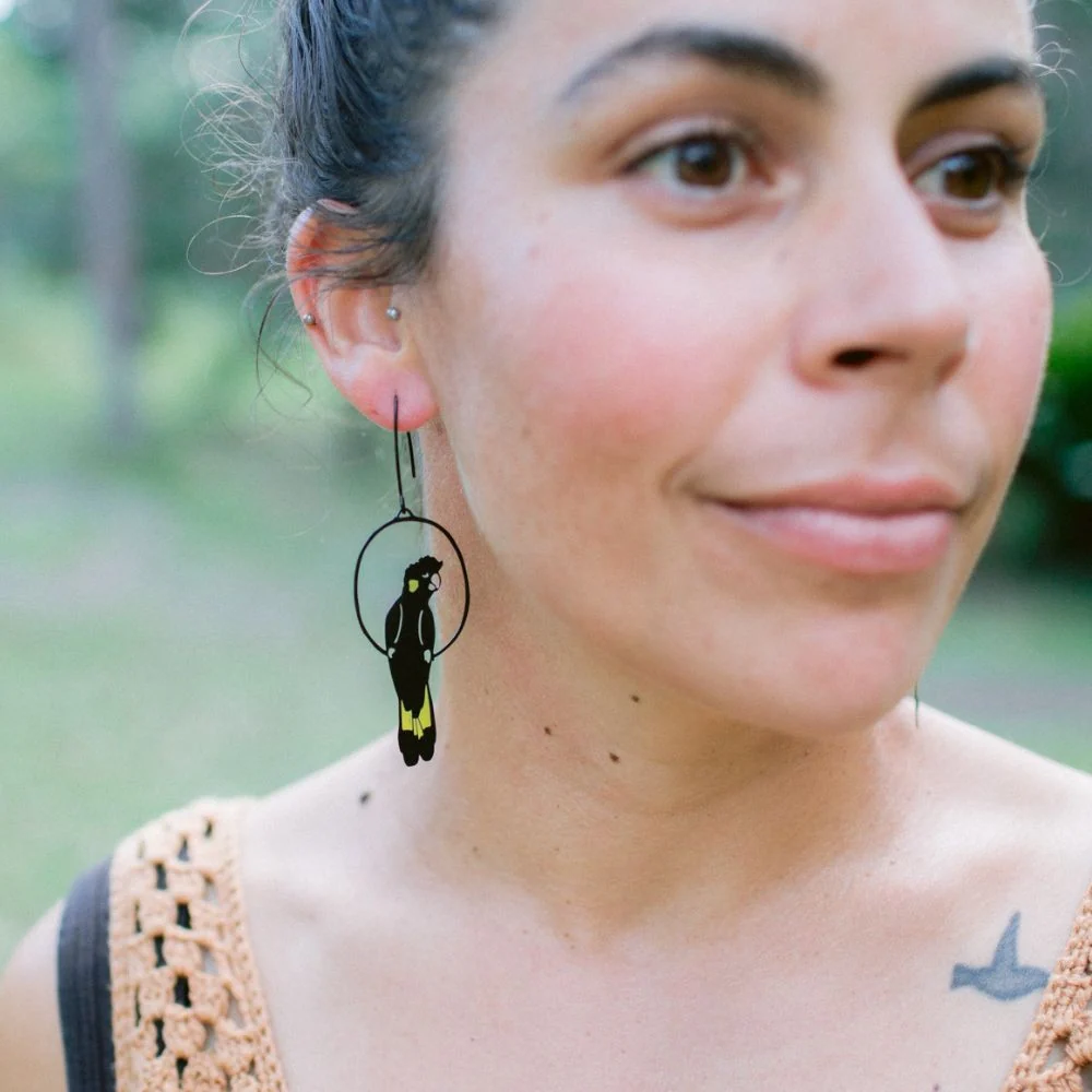 Yellow Tailed Black Cockatoo Earrings